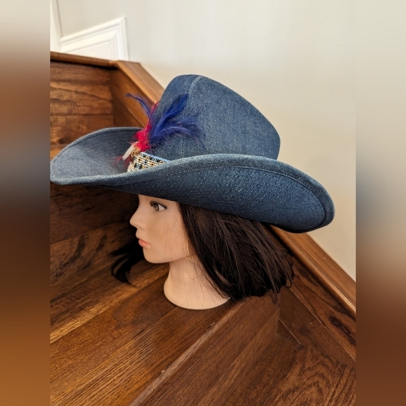 Vintage western 60's blue denim cowboy hat. Size 7-7 1/8 - Picture 8 of 17